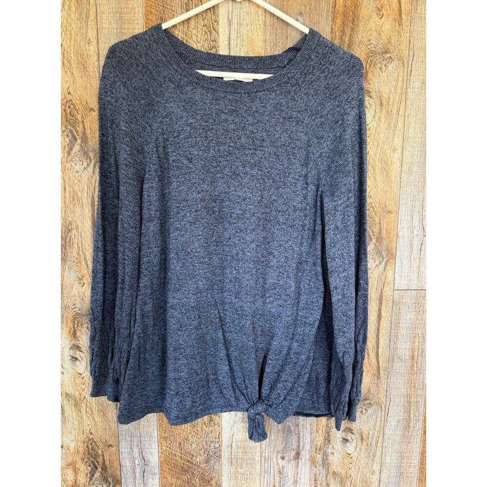 LC Lauren Conrad Womens M Blue Marled Sweater Knit Top Tie Front Boho Blouse